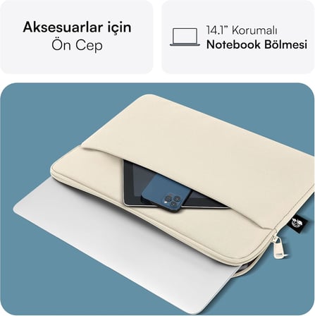 MCE-1505 14.1" Nova Eco Çevre Dostu 13-14 inç Yeni MacBook Pro için Kılıf, Aksesuar Bölmeli Laptop kılıfı, YKK Fermuarlı Notebook & Tablet kılıfı, Latte