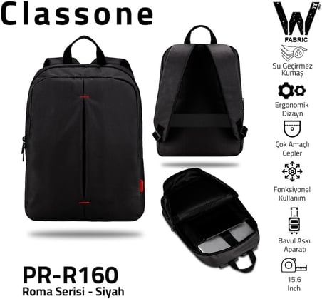 CLASSONE PR-R160 ROMA Serisi 15.6" Uyumlu Notebook Çantası-Siyah