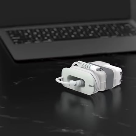 MacBook Şarj Aleti Kılıfı PVC Sert Kapak + Kablo Düzenleyici | 29W A1540, 30W A1882, 35W A2571 USB-C Uyumlu | Adaptör Koruyucu Gri