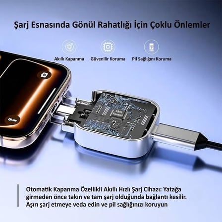 Akıllı Şarj Ayırıcı Type-C, Otomatik Enerji Kesme Destekli Şarj Koruma Aparatı, Telefon Tablet Notebook Powerbank Uyumlu LED Göstergeli, X01, Gri