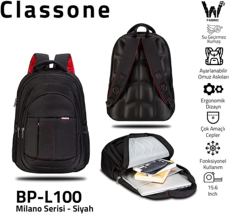 Classone Bp L100 Milano Serisi Large Sırt Çantası, Siyah