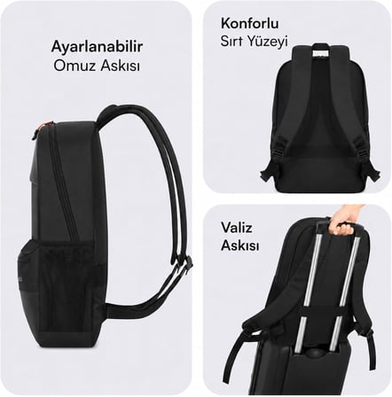 PAX Motion MCC-1623 16 inç Laptop Sırt Çantası, Mackbook Sırt Çantası, Bilgisayar ve Notebook Çantası, Kadın Erkek Bilgisayar İş Çantası, Üniversite Okul Çantası, Siyah