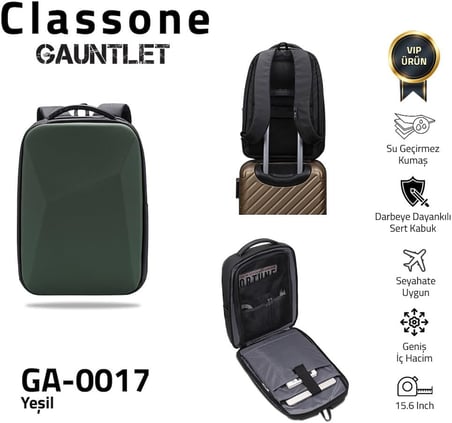 Classone GA-0017 Gauntlet V1 Sert Kabuk Serisi 15.6 inch WTX Pro Su Geçirmez Kumaş Laptop Çantası -Yeşil
