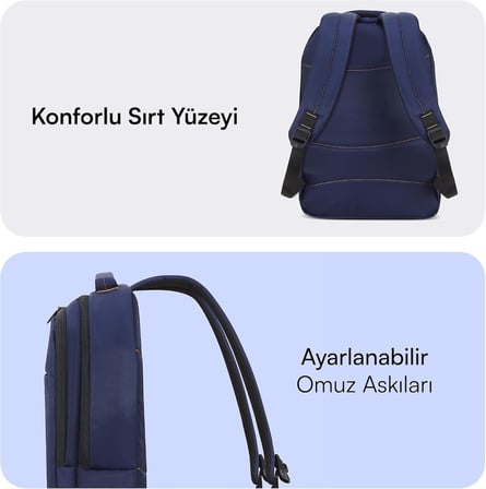 Office MCC-006BL 15.6 inç Laptop Sırt Çantası, Mackbook Sırt Çantası, Bilgisayar ve Notebook Çantası, Kadın Erkek Bilgisayar İş Çantası, Üniversite Okul Çantası, Lacivert