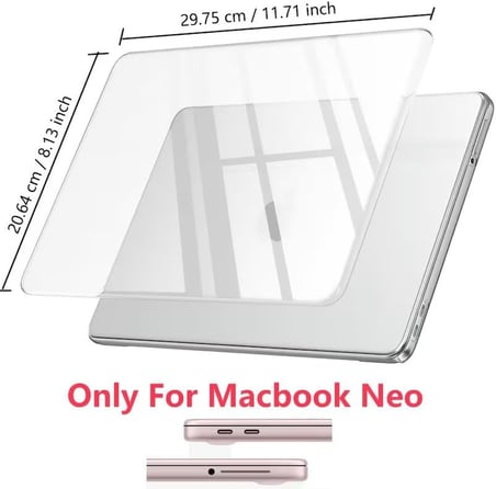 MacBook ile Uyumlu Şeffaf Kapak Kılıf Neo 13 inç A3404 için Tasalanmış, Şeffaf Parlak Premium Sert Koruyucu Kapak, Hava Kanallı Kaydırmaz Tabanlı Tam Koruma Kılıf