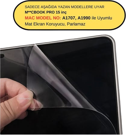 MacBook Pro 15.4 Ekran Koruyucu Mat Anti Glare HD PET Film A1707 A1990 Uyumlu Yansıma Önleyici Çizilmeye Dayanıklı Kolay Uygulama Retina Ekran Koruması Şeffaf