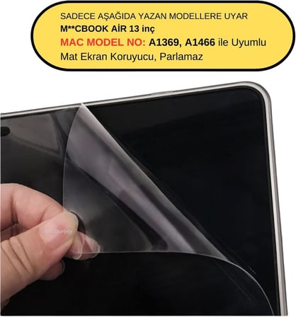 MacBook Air 13.3 Ekran Koruyucu Mat Anti Glare PET Film A1369 A1466 Uyumlu Yansıma Önleyici Çizilmeye Dayanıklı Kolay Uygulama Şeffaf