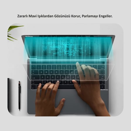 MacBook Air 13 inç Uyumlu Şeffaf Anti BlueRay Ekran Koruyucu Mavi Mor Işık Filtreli Göz Konforu Net Görüntü A1369 A1466 Şeffaf