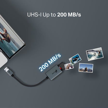 Hafıza kartı okuyucu, SD kart okuyucu, USB SD ve microSD 2 TB'a kadar, USB 3.0, UHS-I 200 MB/s, aynı anda iki kart okuma ve yazma, UA430