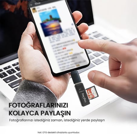 USB 3.0 SD ve Micro SD Hafıza Kart Okuyucu Siyah