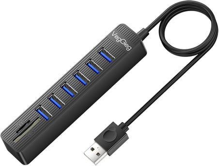 VegGieg USB 2.0 SD MicroSD Kart Okuyucu ve 6 Port USB Çoklayıcı Hub