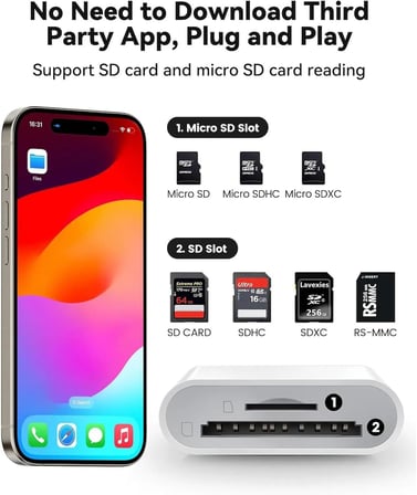GA27 i-OS i-Pad ve i-Phone Uyumlu 8 Pin Lighting Çevirici Adaptör Micro SD ve SD Kart Okuyucu (8 Pin)