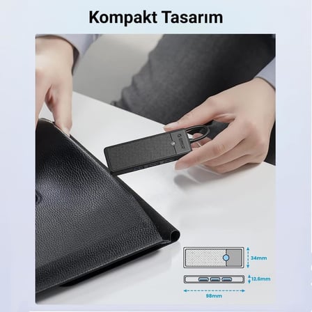Type-C to 3.0 TF SD Kart Okuyucu 3 Portlu USB 3.0 Çoklayıcı Adaptör Siyah