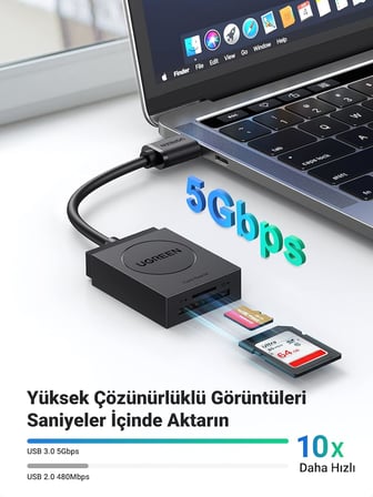 USB 3.0 TF SD Kart Okuyucu, Siyah