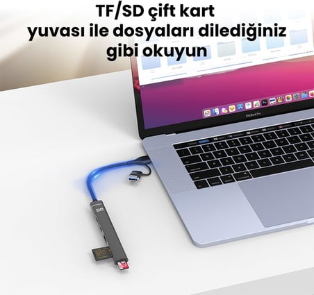 DM CHB025 USB-A ve Type-C Girişli 2*Type-C 1*USB-A SD Micro SD TF Kart Okuyucu Çoklayıcı Dönüştürücü