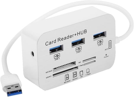 USB 3.0/3.1 Hub + Card Reader Çoklu Kart Okuyucu, 3 USB Girişli, 5/10 Gbps Veri Aktarım Destekli, SD(HC) MS DUO M2 T-Flash Kart Yuvalı, 20/30 cm Kablolu (NRT-30619)