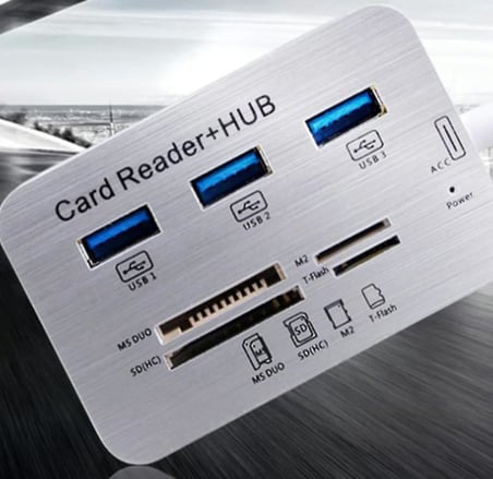 USB 3.0/3.1 Hub + Card Reader Çoklu Kart Okuyucu, 3 USB Girişli, 5/10 Gbps Veri Aktarım Destekli, SD(HC) MS DUO M2 T-Flash Kart Yuvalı, 20/30 cm Kablolu (NRT-30619)