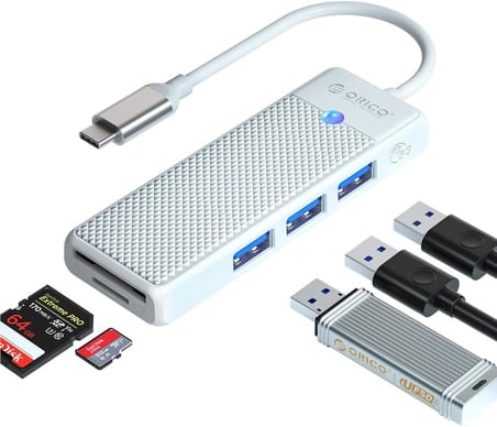 Type-C to 3.0 TF SD Kart Okuyucu 3 Portlu USB 3.0 Çoklayıcı Adaptör Beyaz