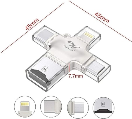 4'Ü 1 Arada Otg Kart Okuyucu Dört Bağlantı Noktası: Lightning + Tip C + Micro Usb + Usb Kart Okuyucu, Gümüş