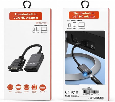 Thunderbolt VGA HD Adaptör VC-01 USB Type-C Thunderbolt Giriş VGA Çıkış Telefon Tablet Bilgisayar Uyumlu Harici Monitör Görüntü Aktarım Adaptörü | ZR1298