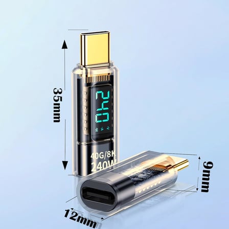 USB-C Güç Ölçer LED Ekranlı Adaptör 240W PD 3.1 Hızlı Şarj 40Gbps Veri 8K Video Destekli Type-C Erkek Dişi Dönüştürücü Voltaj Akım Watt Test Cihazı Tak Çalıştır Kompakt Tasarım | ZR1141