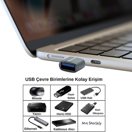 USB-C USB 3.0 Dönüştürücü | 5Gbps Veri Aktarımı | MacBook, iPad Pro ve USB-C Destekli Cihazlar için Type-C USB Adaptör Gri