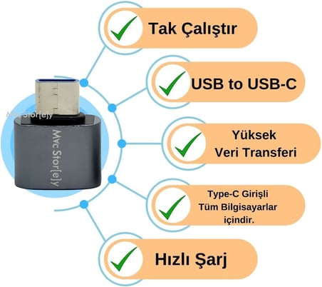 USB-C USB 3.0 Dönüştürücü | 5Gbps Veri Aktarımı | MacBook, iPad Pro ve USB-C Destekli Cihazlar için Type-C USB Adaptör Gri
