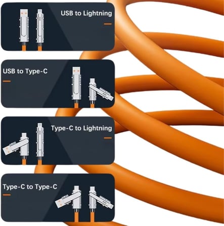 2060 Usb To Type C Hızlı Şarj Data Kablosu Çevirici Dönüştürücü Adaptör 180° Döner 120W / 6A Süper Hızlı Şarj (2 Metre 2060)
