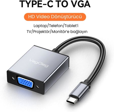 Type-C to VGA 1080P 60Hz Çevirici Dönüştürücü Kablo Adaptör