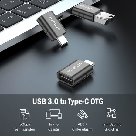 OTG Akıllı Giriş USB 3.0 to Type-C Dönüştürücü Adaptör Çevirici 5Gbps, iPhone 16, Pro, Pro Max, M2, M3, M4 MacBook Pro, Air, iPad Pro ve Galaxy S25, S24, S23 ve Tabletler ile Uyumlu