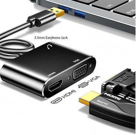 3349 Usb 3.0 To Hdmi Vga 3.5mm 1080P Monitör Genişletici Çevirici Dönüştürücü Adaptör Ekranı Genişletir Mevcut Monitörünüzle Çalışmanızı Yaparken. Diğer Ekranınızı Kullanabilirsiniz