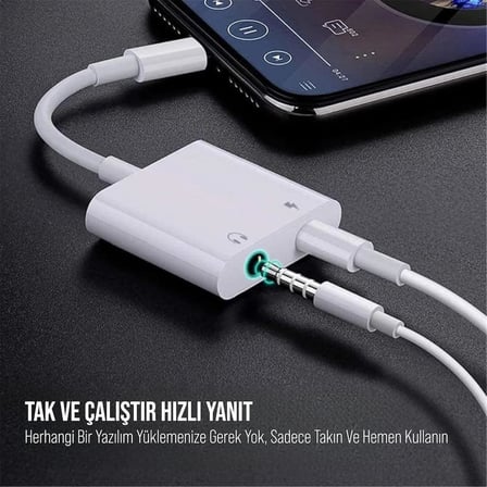 Lightning to 3.5mm Jack & Lightning Dönüştürücü | Çift Çıkış Adaptörü | Yüksek Ses Kalitesi ve Hızlı Şarj | Kulaklık Desteği | Şık ve Dayanıklı Tasarım