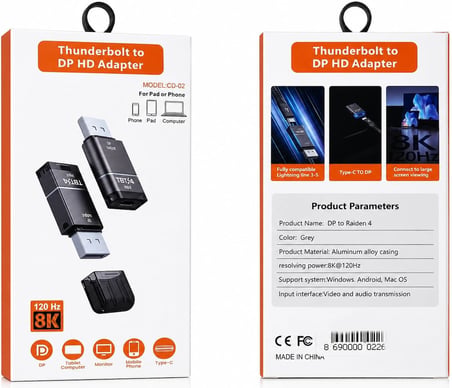 Thunderbolt 4 Type-C DisplayPort DP Adaptör 8K 120Hz Görüntü ve Ses Aktarımı Alüminyum Gövde Windows Android Mac OS Uyumlu Monitör Tablet Telefon Bağlantı Dönüştürücü | ZR1297