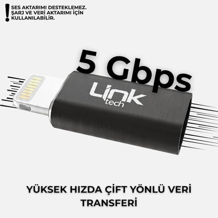 LinkTech Type-C to Lightning Dönüştürücü Adaptör, USB 3.1 Hızlı Şarj (3A) ve 5 Gbps Veri Aktarımı, iPhone ve iPad Uyumlu Kompakt Şarj Çevirici (Siyah)