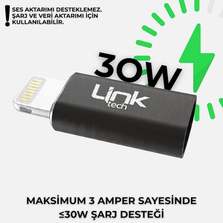 LinkTech Type-C to Lightning Dönüştürücü Adaptör, USB 3.1 Hızlı Şarj (3A) ve 5 Gbps Veri Aktarımı, iPhone ve iPad Uyumlu Kompakt Şarj Çevirici (Siyah)