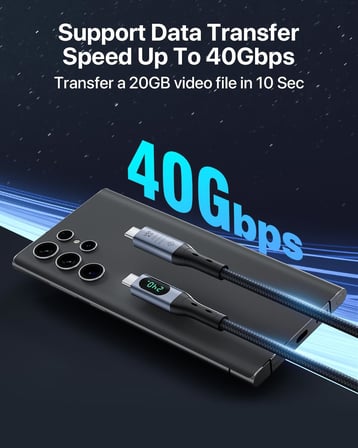 LED Ekranlı USB4 Kablosu, 8K Video, Max 40Gbps Veri Aktarımı, 240W USB C - USB C Şarj Kablosu, lPhone 16, MacBook, Thunderbolt 3, Monitör, Yerleştirme İstasyonları (3.3 ft) ile uyumlu