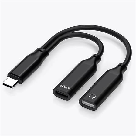 GA50 2in1 Type-C 60W PD Hızlı Şarj ve Ses Aktarımı Kulaklık Aux Dönüştürücü iPhone ile Uyumlu Alüminyum Kasa