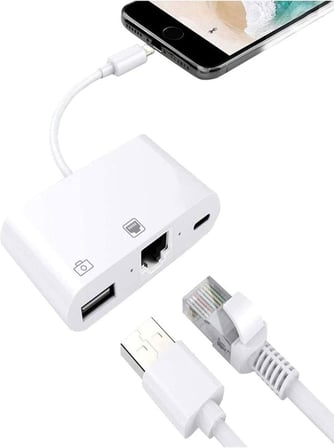 Iphone 7 8 X 11 11 Pro 12 13 13 14 Pro Max ile uyumlu ve Ipad Uyumlu Usb Ethernet Lightning Şarj Adaptörü 3in1