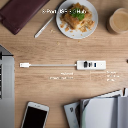 UE330, USB 3.0 3-Port Hub ve Gigabit Ethernet Adaptör İkisi bir arada USB Adaptör