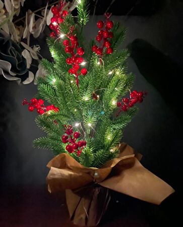 Yılbaşı Ağacı Led Işıklı Kokina Yapay Çam Ağacı Kraft Saksıda 55cm