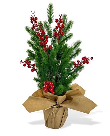 Yılbaşı Ağacı Led Işıklı Kokina Yapay Çam Ağacı Kraft Saksıda 55cm