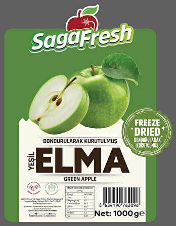 SagaFresh Dondurularak Kurutulmuş Yeşil Elma Dilimleri 1000g