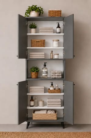 Reyo Enda Home Listra 4 Kapaklı Çok Amaçlı Dolap 170,8 cm,  Raflı, Ayaklı Depolama Dolabı - Antrasit