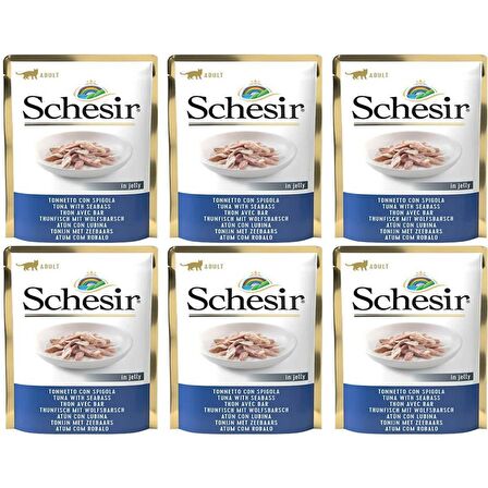 Schesir Jelly Ton Balıklı ve Levrekli Pouch Kedi Konservesi 85 Gr *6 Adet
