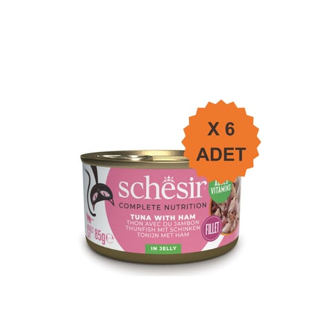 Schesir Jelly Ton Balığı ve Jambon Jöle İçinde Yetişkin Kedi Konservesi 85Gr X 6 Adet