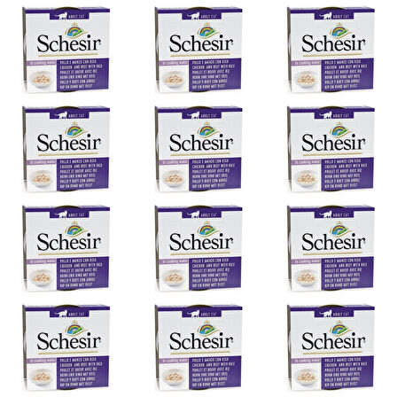 Schesir Doğal Tavuk Etli Sığır Etli ve Pirinçli Yetişkin Kedi Konservesi 85 Gr (12 Adet)