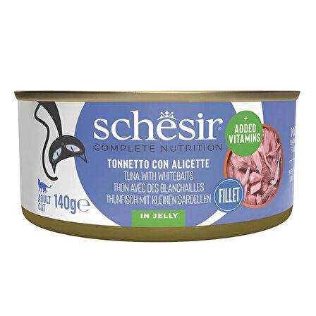 Schesir Tam ve Dengeli Ton Balığı ile Ringa Balıklı Jöle İçinde Kedi Konservesi 140 gr