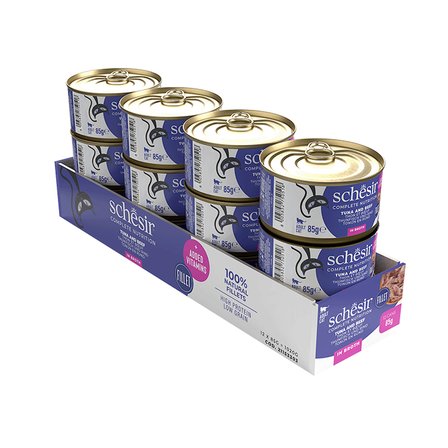 Schesir Ton Balıklı Sığır Filetolu ve Pirinçli Pişirme Suyunda Yetişkin Kedi Konservesi 85 Gr 12'li Paket