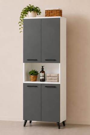 Reyo Enda Home Listra 4 Kapaklı Çok Amaçlı Dolap 170,8 cm,  Raflı, Depolama Dolabı Antrasit - Beya