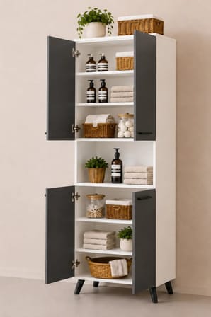 Reyo Enda Home Listra 4 Kapaklı Çok Amaçlı Dolap 170,8 cm,  Raflı, Depolama Dolabı Antrasit - Beya